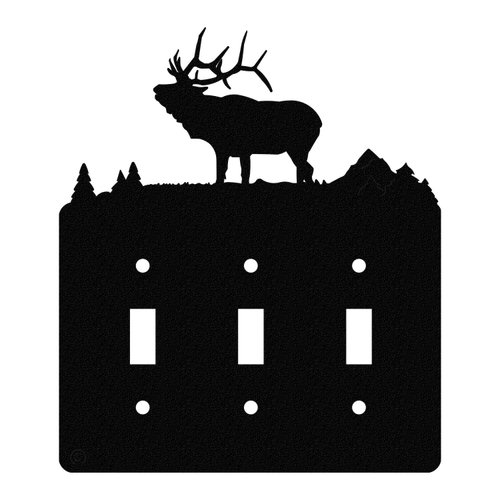 Solitary Elk Triple Toggle Light Switch Wall Plate (Triple Toggle, Black)