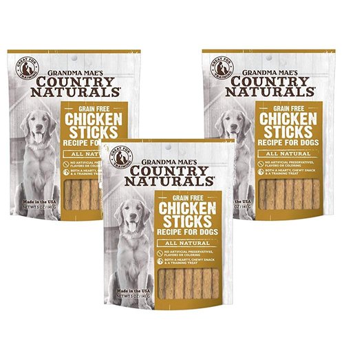 Grandma Mae's Country Naturals 3 Pack of Chicken Sticks Chewy Grain-Free Dog Treats, 5 Ounces Each3