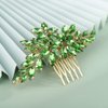 Kercisbeauty Wedding Bridal Emerald Crystal Gold Hair Comb Side Headpiece for Women Girls Prom Boho Updo Handmade Hair Accessories (Green)