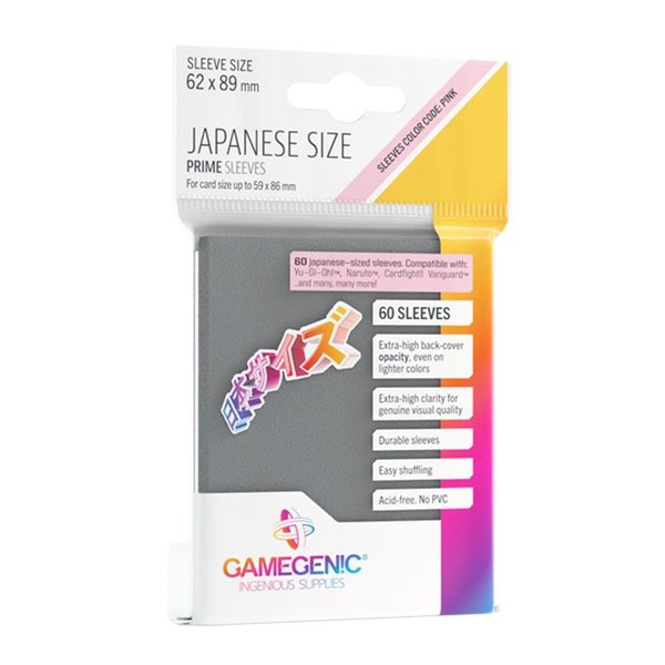 Prime Japanese Size Card Sleeves | 60 Pack of 62 mm by 89 mm Card Sleeves | Premium Quality Card Game Holder | Use with TCG and LCG Games | Black Color | Made by Gamegenic