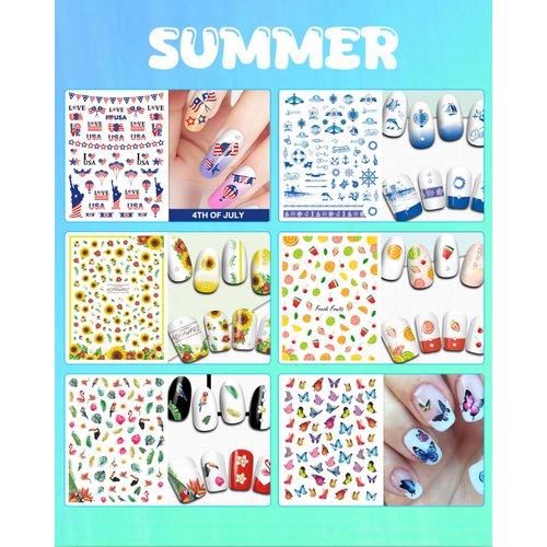 IDDFEVE 24 Sheets Seasonal Nail Art Stickers, Four Season Variety Pack All Holiday Nail Decals, Self-Adhesive Varied Design for Flowers Butterflies Halloween Christmas Spring Summer Fall Decoration