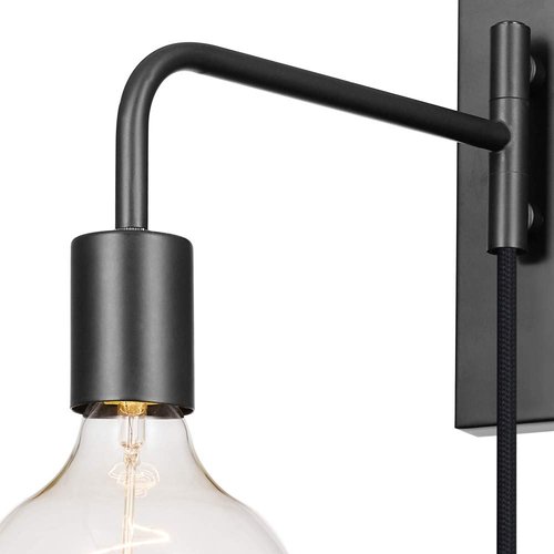 Globe Electric 51370 1-Light Plug-in Wall Sconce, Matte Black, Black Cloth Cord, Wall Lights for Bedroom, Kitchen Sconces Wall Lighting, Wall Lights for Living Room, Home Décor, Bulb Not Included