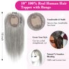 REECHO Hair Toppers for Women Real Human Hair, Hair Toppers with Bangs, Topper Hair Pieces for Women with Thinning Hair, Clip In Hair Topper Top Hair Extensions 10 Inch - Light Grey