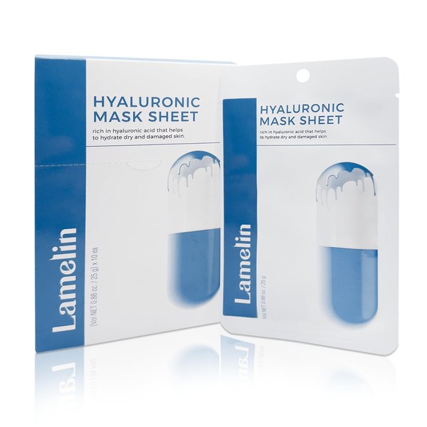 Lamelin Hyaluronic Niacinamide Sheet Mask, 10 Pack, Anti Aging Moisturizing Revitalizing Cucumber White Birch Extract Made In Korea
