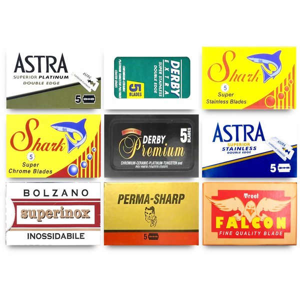 Razor Blades Club Astra-Derby-Shark-Permasharp-Bolzano-Treet 50 Quality Double Edge Razor Blades Sampler (9 different brands)