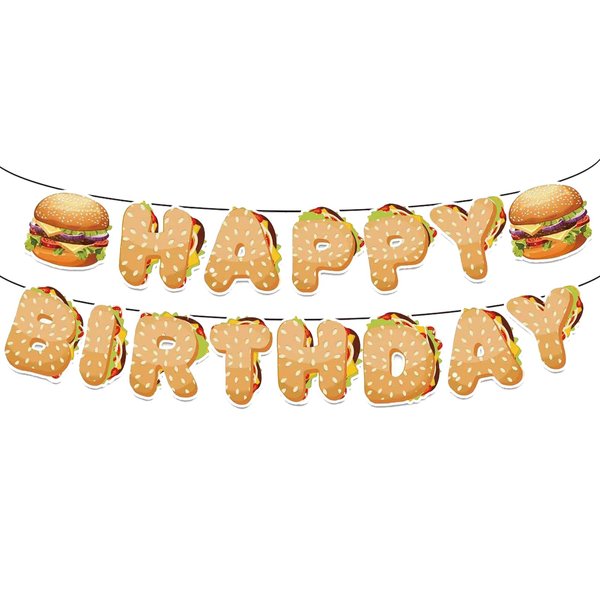 DIADARL Happy Birthday Banner, Hamburger Banner, Hamburger Party Supplies for Men Girl Party Supplies Decor Party