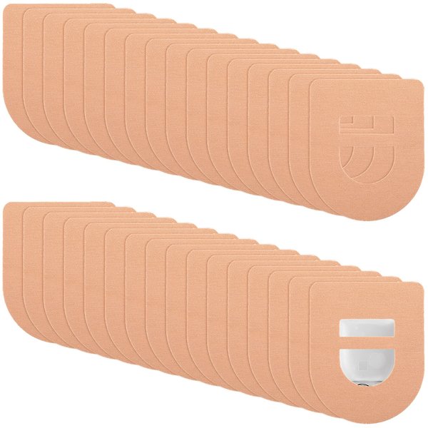 Nuanchu 50 Pieces Adhesive Patches Compatible with Omnipod Shower Waterproof Pre-Cut Adhesive Patches with Strap Pre-Cut Sweatproof Tape Continuous Glucose Monitor Protection (Beige)