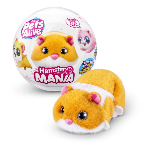 Pets Alive Hamstermania (Orange) by ZURU Hamster, Electronic Pet, 20+ Sounds Interactive, Hamster Ball Toy for Girls and Children