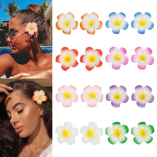 Flower Hair Clips 16PCS Hawaiian Flower Clip Plumeria Hair Clip Cute Hair Clips for Women Girls Hawaiian Plumeria Accessories for Women