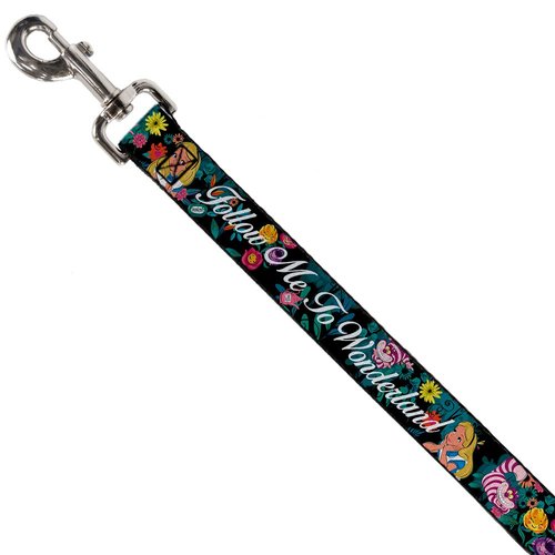 Dog Leash Alice Cheshire Cat Flowers Poses2 Follow Me to Wonderland 4 Feet Long 1.5 Inch Wide
