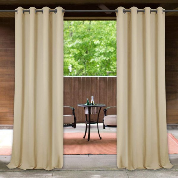 StangH Outdoor Curtains Beige Waterproof - Thick Fabric Light Blocking Blackout Patio Drapes with Grommet Top Thermal Insulated Drapes for Lanai/Porch/Open-air Dining, Cream Beige, W52 x L84, 1 Panel