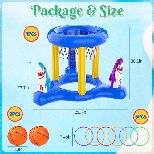 Cicosovea Pool Toys Pool Floats for Kids Adult, Inflatable Pool Basketball Hoop & Ring Toss Game, Swimming Pool Games for Adults and Family, Outdoor Party Pool Floats Water Toy for Kids Age 4-8-12