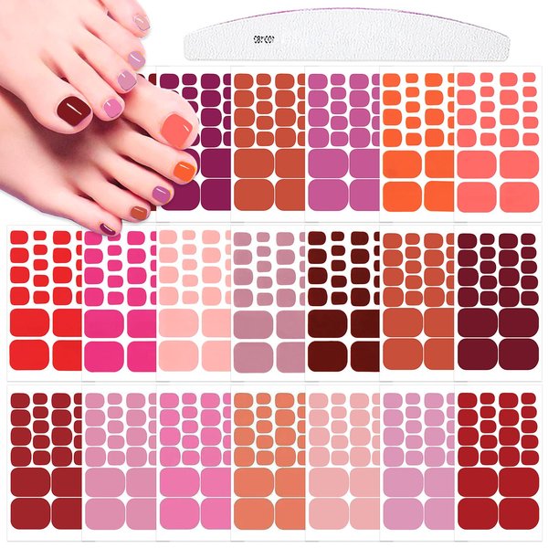 XEAOHESY 440 Pieces 20 Sheets Red Solid Color Toenail Polish Strips Toe Nail Wraps Self-Adhesive Gel Nail Strips Toe Nail Stickers Full Nail Wraps for Women with Nail File