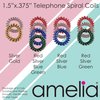 Amelia Beauty 1.5in Spiral Hair Ties - Pack of 8 Small Shinny Elastic Hair Telephone Cord Coils, Strong Hold, Gentle on Hair, Silver, Red, Blue, Green