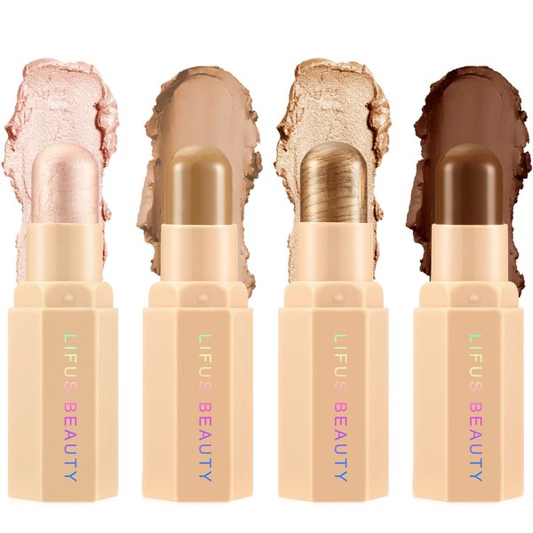 Face Cream Contour Stick Bronzer Stick Highlighter Stick Illuminator Makeup Glow Kit,Long Lasting Highly Piamented Skin Brighten Shadow Contour Bronzer Highlighter Powder Pen Pencil-T17