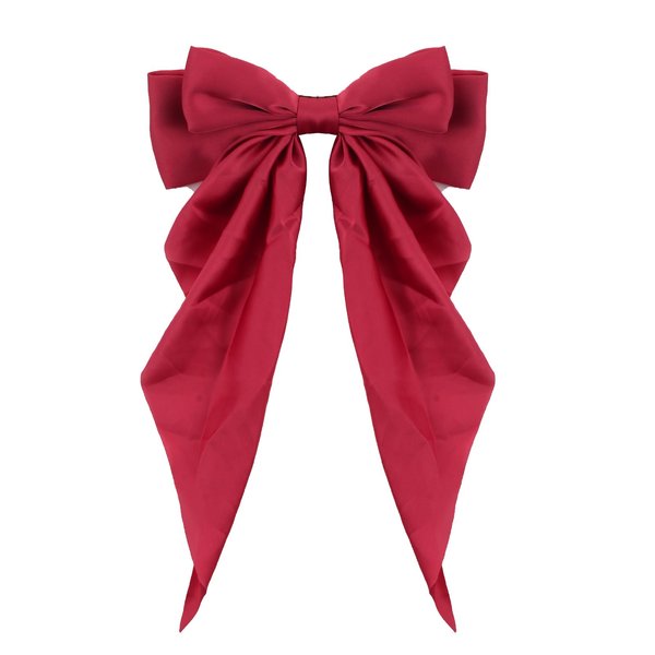 Women Bowknot Hair Clip,Vintage Satin Bow Barrette Hairclip Long Tail Headwear Hair Accessories for Ladies Big Bowknot Hairpin (Red)