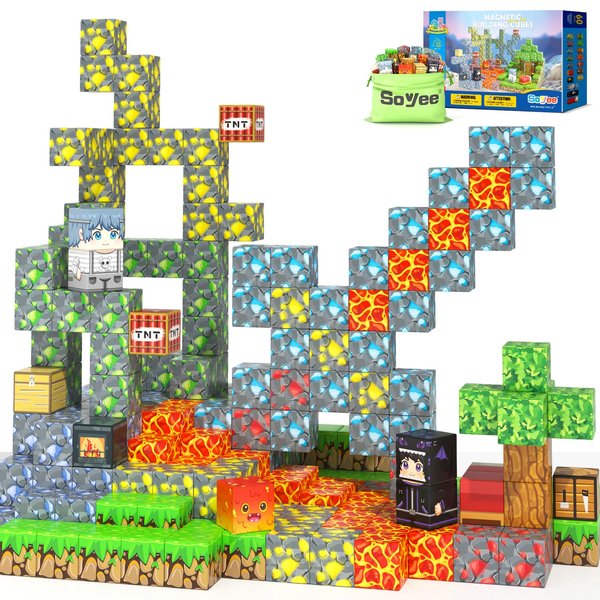 Magnetic Blocks - Build Mine Magnet World Forest Mine Set Magnet Building Blocks Kids Toys for 3+ Year Old Boys & Girls 1'' Magnetic Cubes STEM Sensory Building Toys Kids Game Xmas Gifts