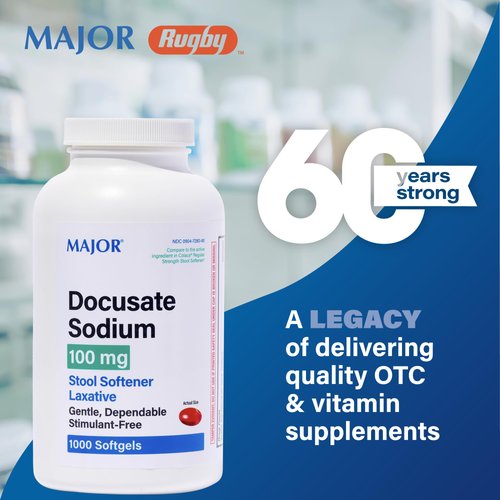 MAJOR Docusate Sodium 100 mg - Stool Softener Laxative Softgels for Occasional Constipation Relief - Stool Softeners for Women, Men, and Kids - Stimulant-Free - 1000 Softgels (1 Pack)