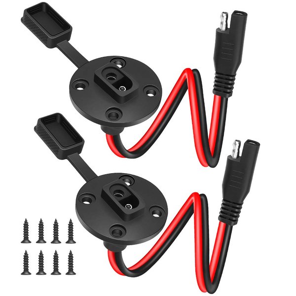ELECTOP SAE Connector Power Socket Sidewall Port, Weatherproof SAE Quick Connect Solar Panel Flush Mount SAE Plug Adapter Cable, 12AWG SAE Extension Cable for Solar Generator Battery Charger(2 Pack)