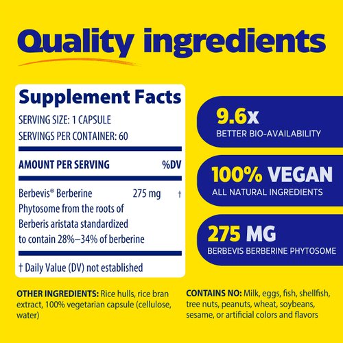 Enzymedica, Berberine Phytosome, 9.6X Better Bioavailability, High Potency Natural Vegan Dietary Supplement for Metabolic Support, 60 Capsules