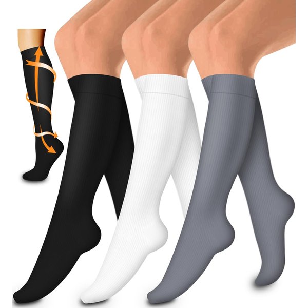 Laite Hebe compression socks,Black+White+Grey,S/M (3 pairs)
