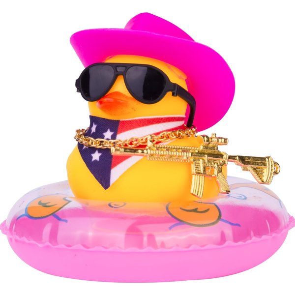 MuMyer Cowboy Duck Car Dashboard Decoration Car Rubber Duck Decoration Accessories with Mini Swim Ring Cowboy Hat Scarf Necklace and Sunglasses(US Flag-Pink Hat)