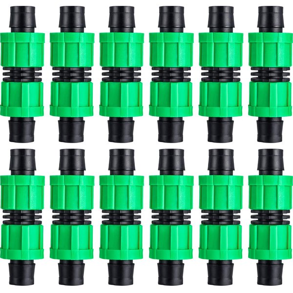 Hotop 12 Pieces Drip Irrigation Coupling, 5/8 Inch Universal Connector Drip Tubing Fittings, Compatible with Most 16-17 mm Drip Tape AG Tubing Drip or Sprinkler Systems (green)