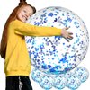 Civaner 6 Pieces Inflatable Beach Ball Glitter Christmas Swimming Pool Balls 24 Inches Christmas Outdoor Decor Ball Ornaments Floatable Confetti Ball for Beach Party Xmas Party Favor(Blue)