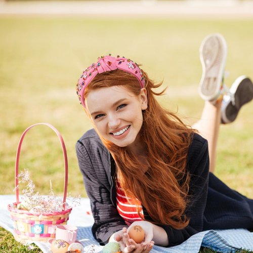 Easter Headbands Beaded Rabbit Bunny Headband for Women Colorful Easter Egg Headband Pink Spring Headbands Crystal Pearl Jeweled Knotted Headband Easter Hair Accessories Holiday Gifts (Easter Bunny E)