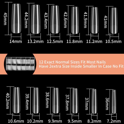 KOXXIAMOQ 240 Pcs Square Nail Tips, Clear Extra Long No C Curve Nail Tips, XXL Tapered Square Full Cover Nail Tips, Full Matte Design Long Press on Nail Tips Traceless for Acrylic Nails Salon