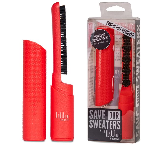 Lilly Brush Save Our Sweaters Fabric Pill Remover & Lint Brush. for Cashmere, Cotton, Wool & Silk Knits Only. NOT for use on Polyester, Nylon, or Acrylic. Travel Sized (Red)