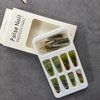 24Pcs Press on Nails Long Coffin Fake Nails Glossy Green False Nails with Rose Gold Foil Acrylic Nails Extra Long Full Cover Stick on Nails for Women
