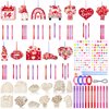 MiniInflat 24 Sets Valentine's Day Wind Chime Making Kit Make Your Own Heart Wind Chime Arts and Crafts Wooden Ornaments DIY to Paint Craft for Valentine's Day Party Supplies