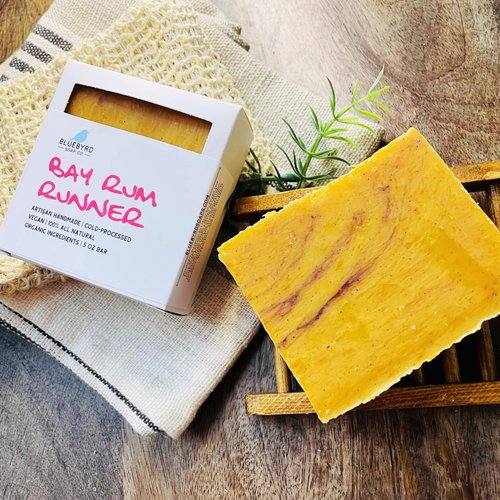 Bluebyrd Soap Co. Bay Rum Runner Mens Bar Soap, Hand, Shaving, & Whole Body Wash Bar Spicy Masculine Scent - Handmade Organic Soap Ingredients -Gift for Men (BAY RUN)