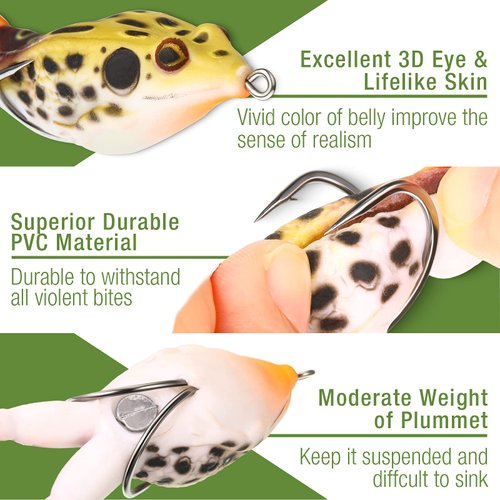 Leitee 10 Pcs Frog Lure, Topwater Fishing Lures, Trout Frog Lures for Bass Fishing Top Water Frog Soft Swimbait Floating Bait with Weedless Multiple Colour Fishing Lures for Freshwater Saltwater