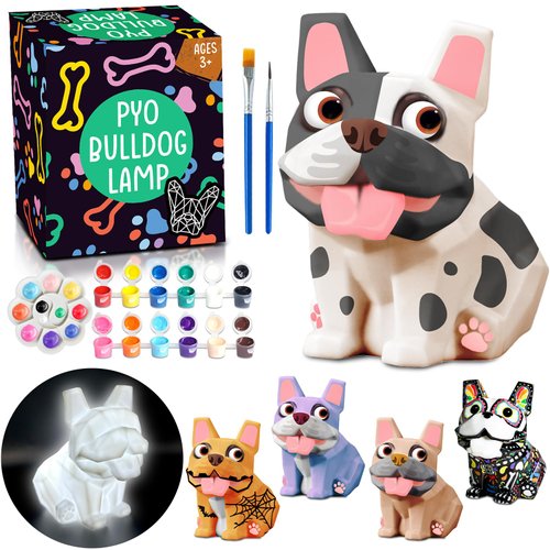 FUNZBO Paint Your Own Bull Dog Lamp - Art Painting Kit, Arts and Crafts for Kids with Art Supplies, Night Light Toys Gifts for Boys Girls Teens Age 3+ Years Old