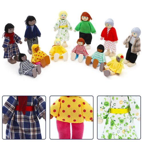 ONEST 23 Pieces Wooden Dollhouse Family Set Mini People Figures Dollhouse Dolls Wooden Doll Family Pretend Play Figures Accessories for Pretend Dollhouse Toy