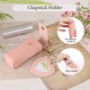 Lipstick Organizer Keychain, Leather Lipstick Case with Mirror for Women, Portable Lipstick Leather Holder Lip Gloss Bag (Pink)