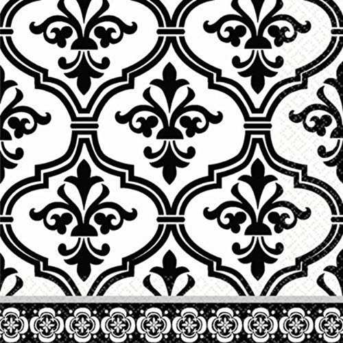 Amscan Damask & Polka Dot Party Beverage Napkins (36 Piece), 5 x 5", Black/White