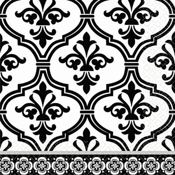 Amscan Damask & Polka Dot Party Beverage Napkins (36 Piece), 5 x 5", Black/White
