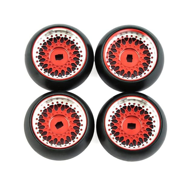 RC 1/28 Drift Wheels,Alloy RC Tires and Rims for 1/28 Wltoys K969 K989 P929 kyosho Rally Model car Upgrades Parts 4pcs/Set(Red)