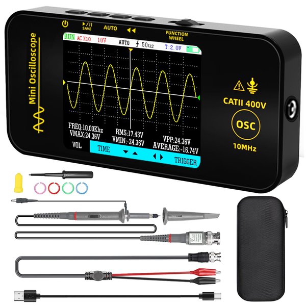 BSIDE Handheld Oscilloscope 3.2'' TFT Display Portable Digital Oscilloscope 10MHz Bandwidth Automotive Oscilloscope 48MSa/s Sampling Rate Trigger Function Auto/Nomal/Single