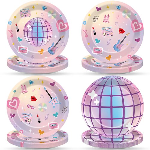Justforjoyful 48Pcs Music Star Party Plates Popular Singer Birthday Party Decoration Disposable Music Lover Dessert Plates Paper Dinnerware Set for Girls Women Concert Bachelorette Party Supplies