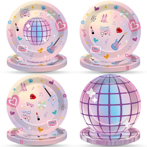 Justforjoyful 48Pcs Music Star Party Plates Popular Singer Birthday Party Decoration Disposable Music Lover Dessert Plates Paper Dinnerware Set for Girls Women Concert Bachelorette Party Supplies