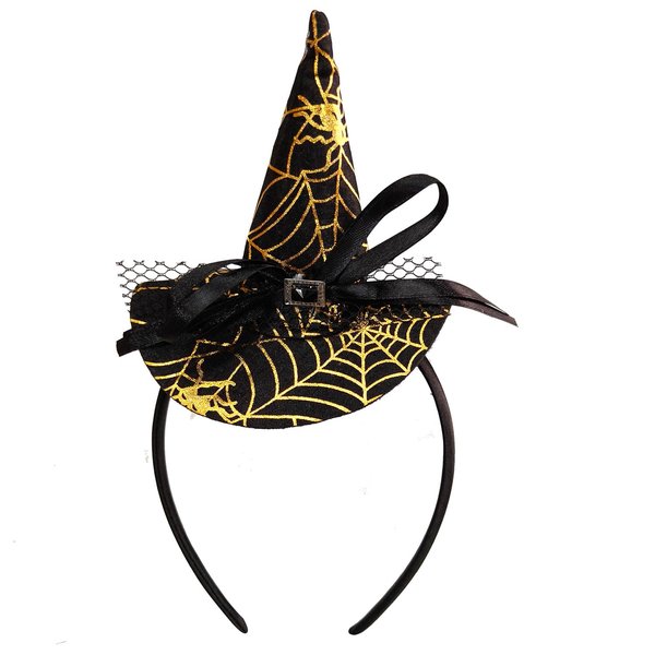 Halloween Headband Cute Spider Witch Hat Hair Hoop for Women Girls Cosplay Makeup Costume Decoration Party Supplies Hair Accessories (Glitter Gold)
