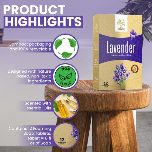 Terramandi Foaming Hand Soap Tablets 12 count Refill - Makes 96 fl oz of foaming hand soap (12x 8 fl oz bottles of soap) (Lavender)