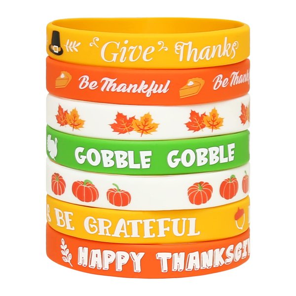 M1ntP1us 35PCS Thanksgiving Day Bracelets Wristbands Party Favors – Fall Give Thanks Dinner Supplies Decorations