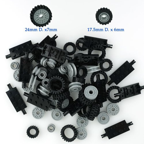 City Car Wheels Tires Axles Kits Set, 70pcs Vehicle Truck Parts Classic Pieces Accessories, Bulk Bricks Sets Construction Toys