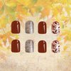 Autumn Press on Nails Short Square Fall Flower Fake Nails Brown Solid Color Glitter False Nails with Designs Full Cover Floral Glue on Nails Reusable Stick on Nails for Women DIY Fall Nails Art,24Pcs