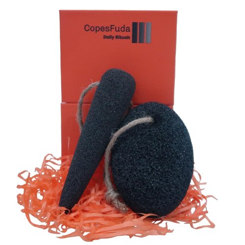 CopesFuda Natural Volcanic Pumice Stone Set with Bamboo Charcoal, 2 Pieces, Foot Scrubber for Dead Skin Removal and Deep Cleansing, Cone Shape for Hard-to-Reach Areas